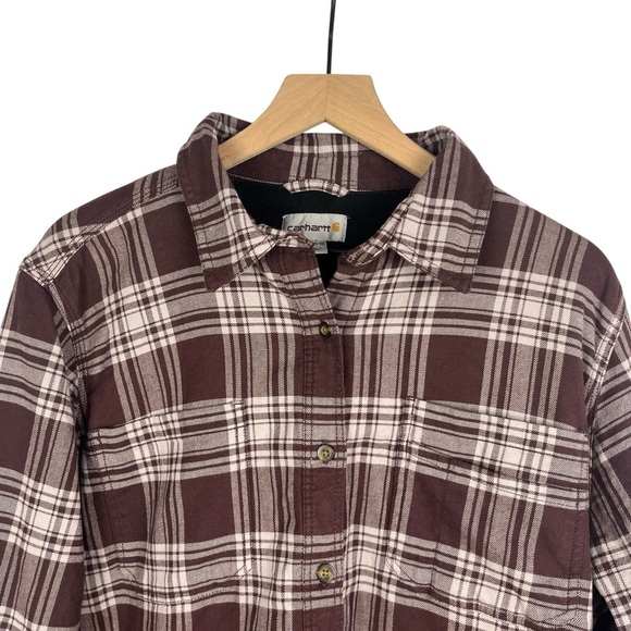 CARHARTT Womens Flannel Fleece Lined Workwear Purple Plaid Shacket Shirt XL - Picture 4 of 10
